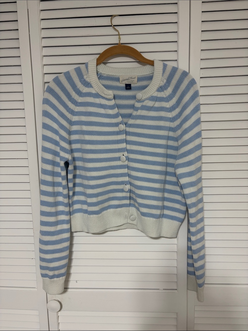 Universal Thread Blue & White Striped Cropped Button Cardigan